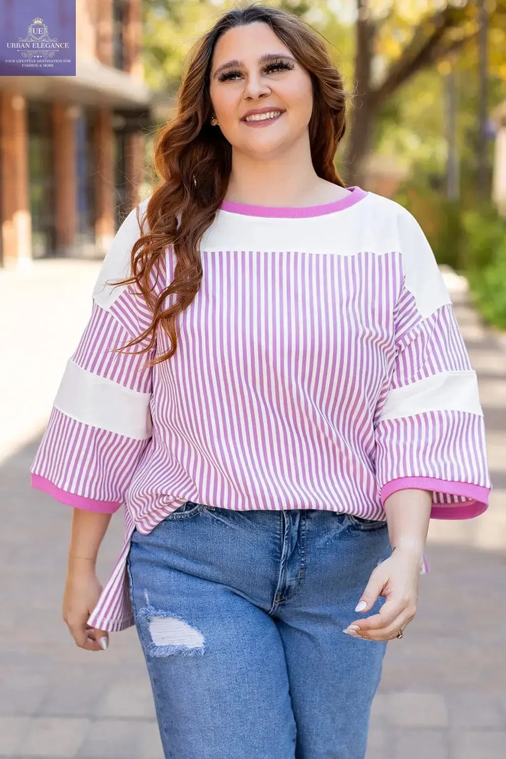 White Stripe Patchwork Plus Size T-Shirt