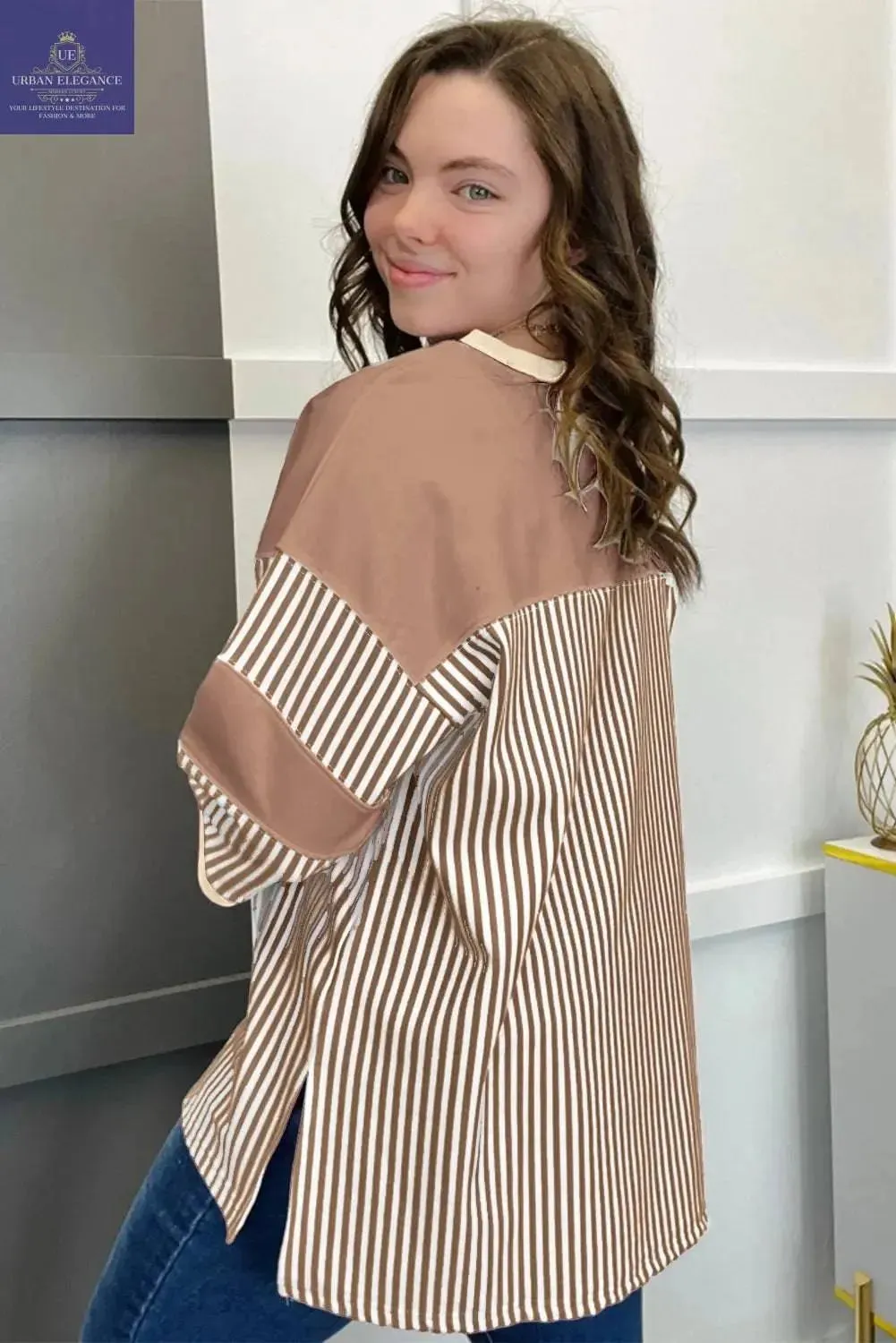 White Stripe Patchwork Plus Size T-Shirt
