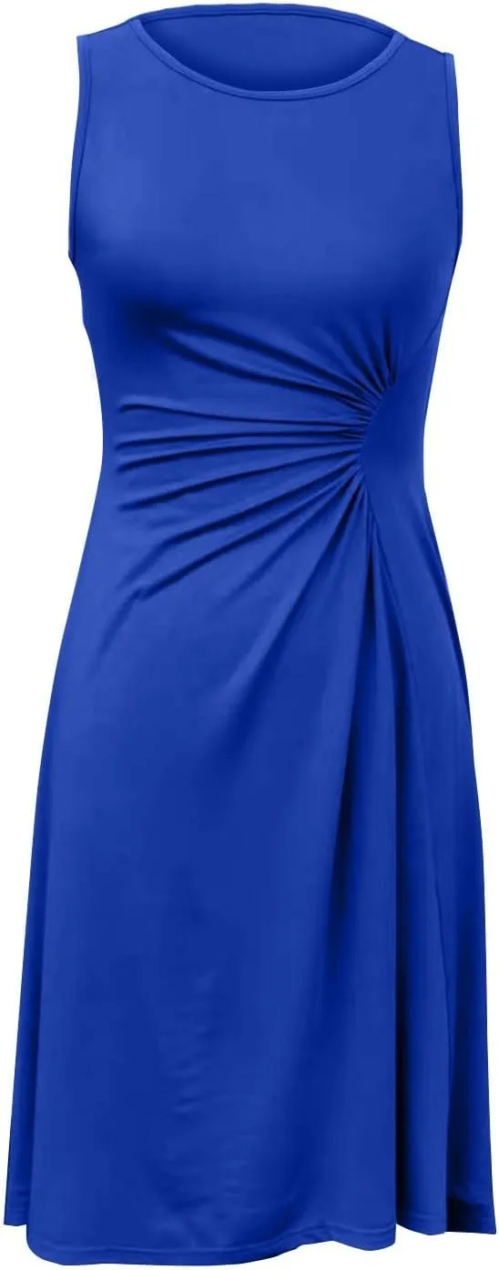 Women's 2025 Summer Sleeveless Ruched Waist Flowy A Line High Midi Dress Deep V Dress